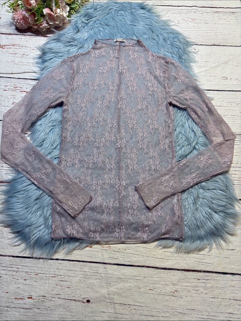 Free People Lavender Lady Lux Sheer Lace Layering Top sz L